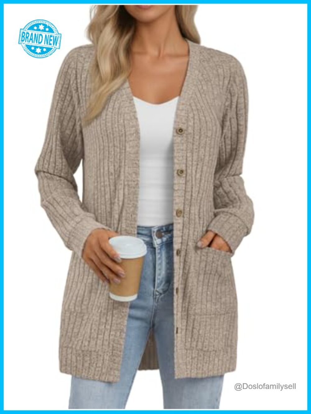 Women's Long Button-Up Cardigan Sweater with Pockets Lightweight Knit